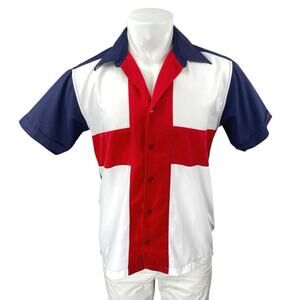 Lambretta Mens Multicolor UK England Flag Short Sleeve Button Down Shirt Top M